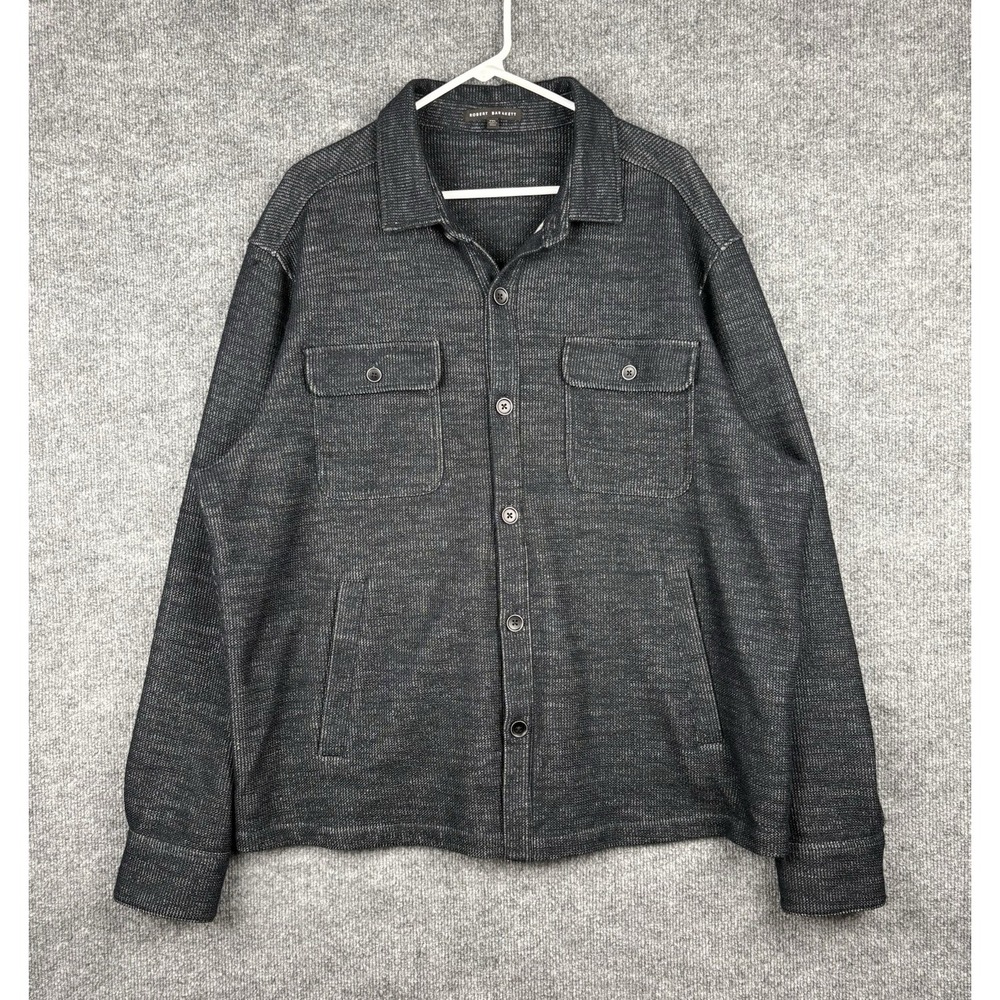 Robert Barakett Calbrun Wool Knit Overshirt Men XXL Charcoal Shirt Jacket